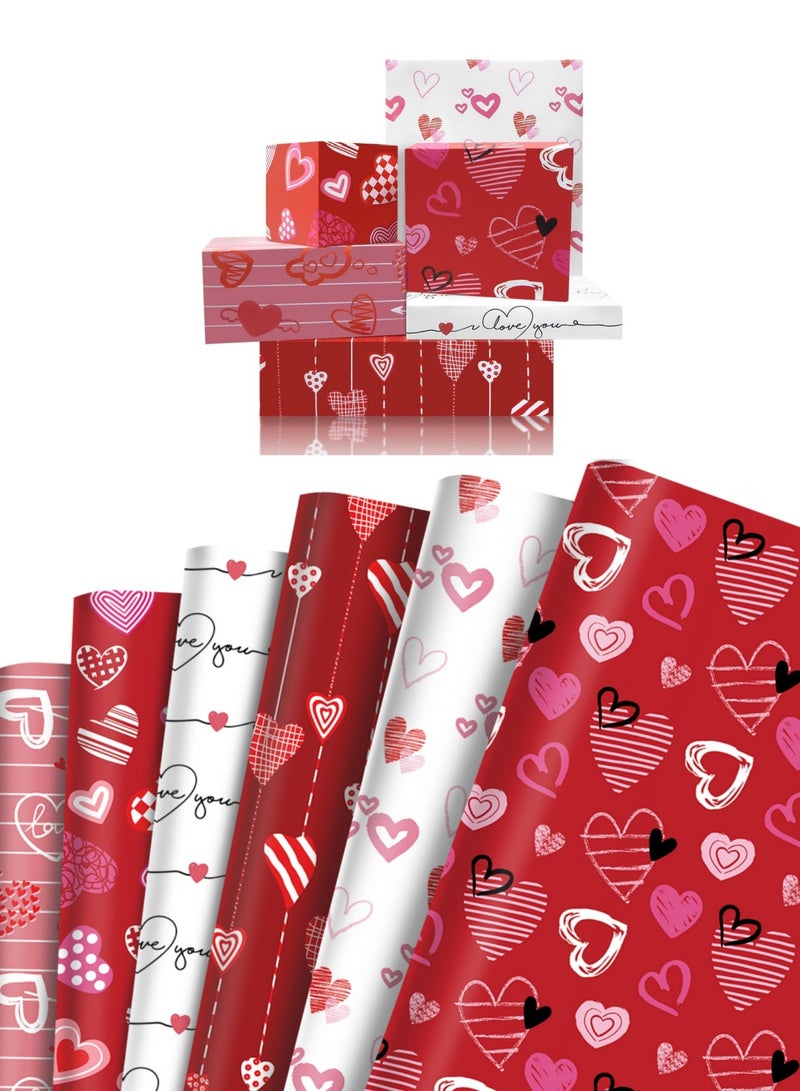 saykfoe 12 Sheet Valentine's Day Gift Wrapping Paper: Red Pink Heart Gift Wrap Art Paper - 6 Styles Romantic Love - Ideal for Wedding, Anniversary, Scrapbooking, Mother's Day, DIY Crafts & Party (70cm X 50cm) - Image 1
